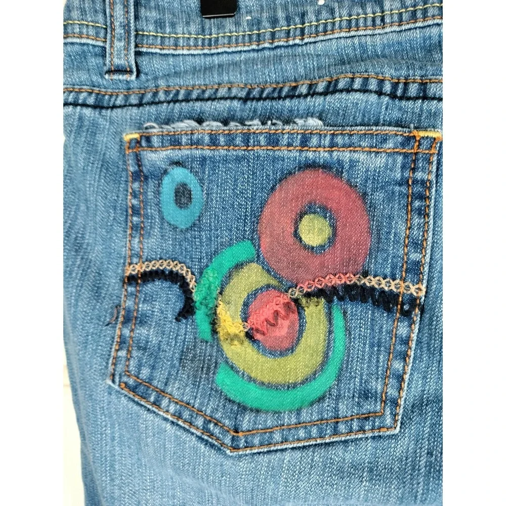 VTG ZANA-DI Custom Painted Flare Jeans Women's 11 Y2K Boho Hippie Mid Rise